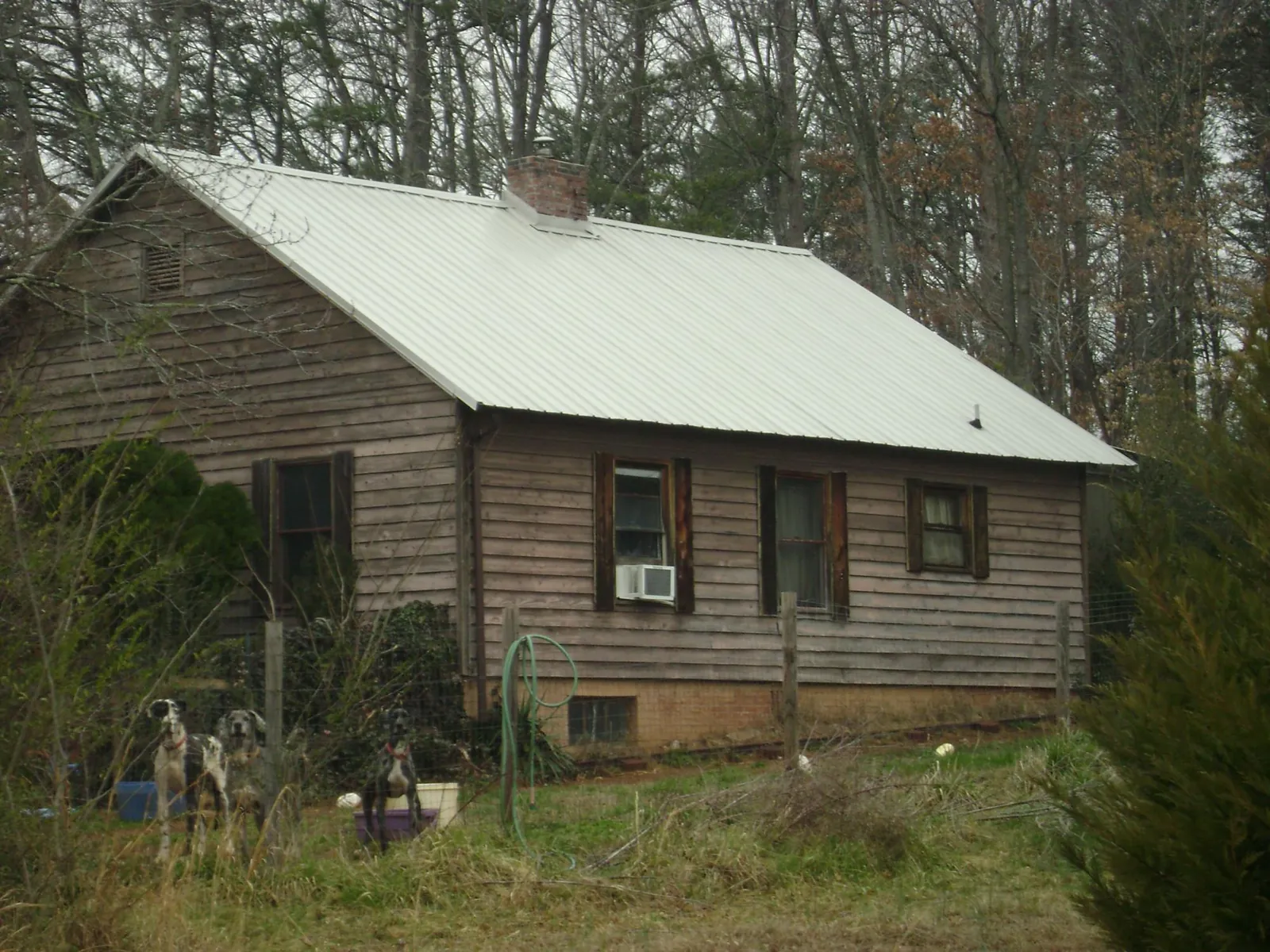 White metal roof on an old wood sided farmhouse, from a Metal Roof Installation job in Toney